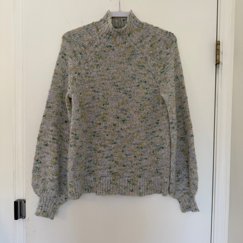 Candace Cameron Bure Speckled Mock Neck Sweater Puff Sleeve Knit Women's Small